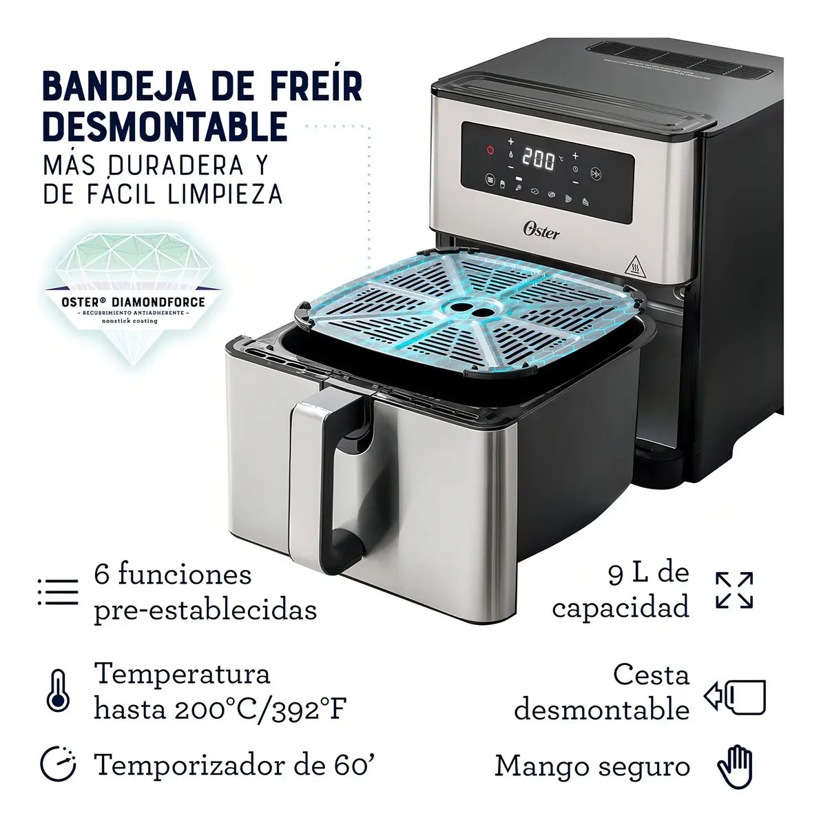 Air Fryer OSTER Freidora de aire 9 Litr
